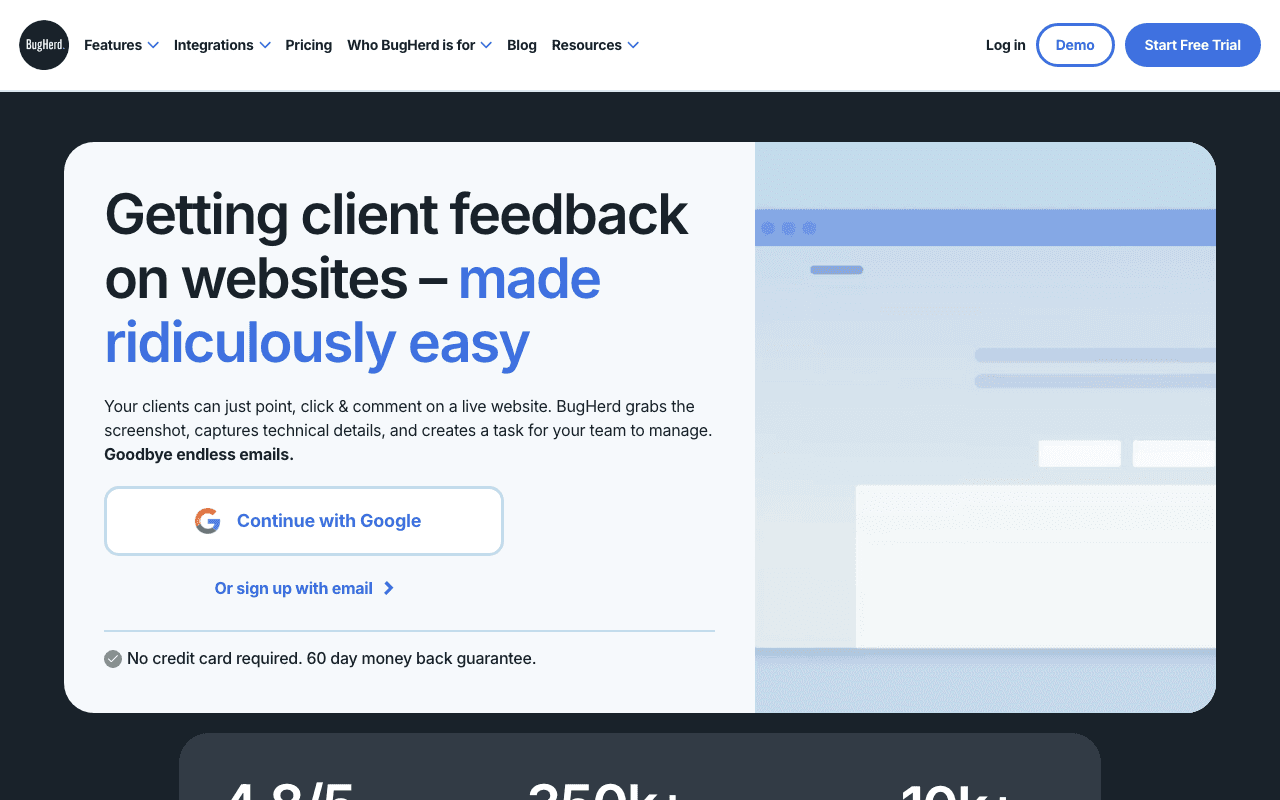 Screenshot of the BugHerd website