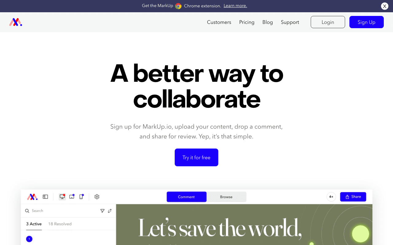 Screenshot of the MarkUp.io website