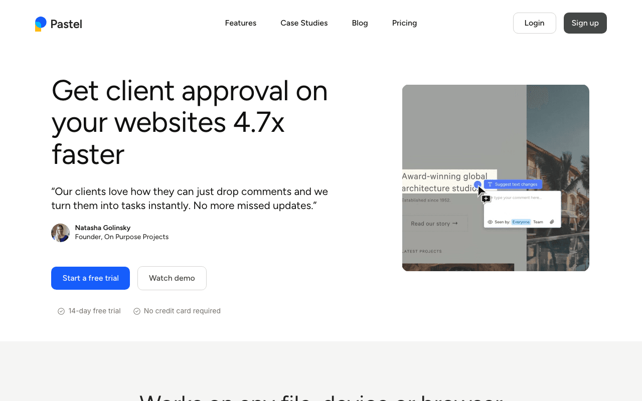 Screenshot of the Pastel website