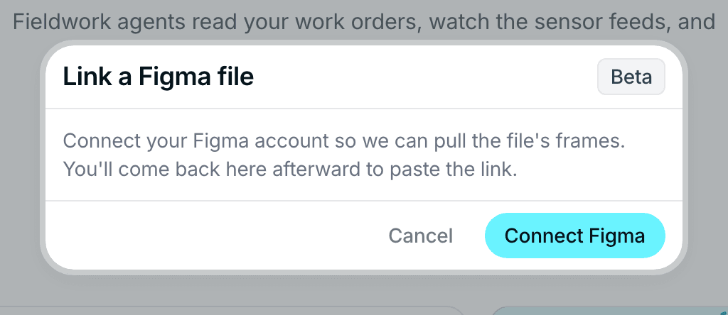 The Link a Figma file dialog asking to connect a Figma account