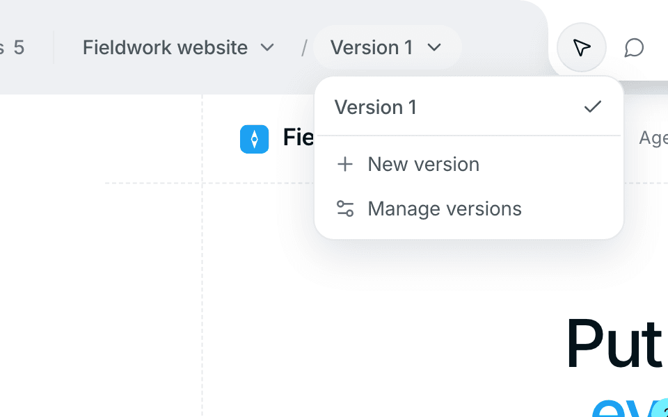 The version menu with the current version, New version and Manage versions